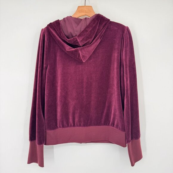 Whitehouse Black Market Burgundy Hooded Velvet Zip-Up Jacket size large new $89 - Picture 8 of 11